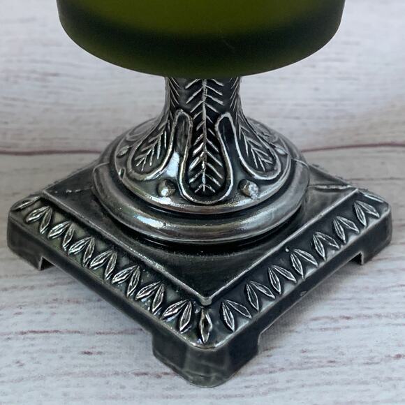 Green Frosted Glass Votive Candle Holders Set of 2 Square Metal Base 4 3/8" - Picture 15 of 16